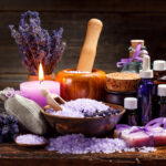 lavender,bath,items,on,wooden,background